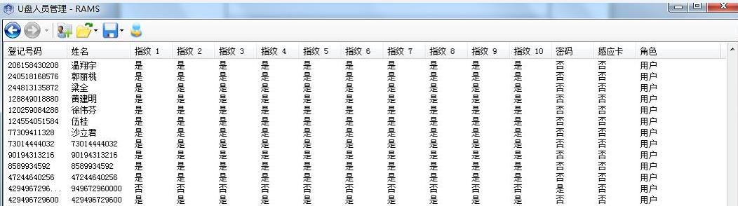 真地荣策指纹考勤系统U盘导入信息
