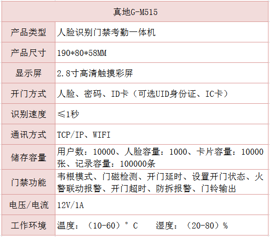 真地人脸一体机门禁终端G-M515